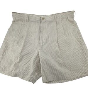 Nat Nast Shorts Mens 42 Tan White Pinstripe Pleated Relaxed Linen Cotton‎ Modern